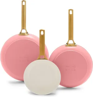 GreenPan Reserve 8" 10" & 12" 3 Piece Frying Pan Skillet Set, Healthy Ceramic Nonstick PFAS-Free Cookware, Hard Anodized Aluminum, Gold-Tone Stainless Steel Handles, Dishwasher and Oven Safe, Coral