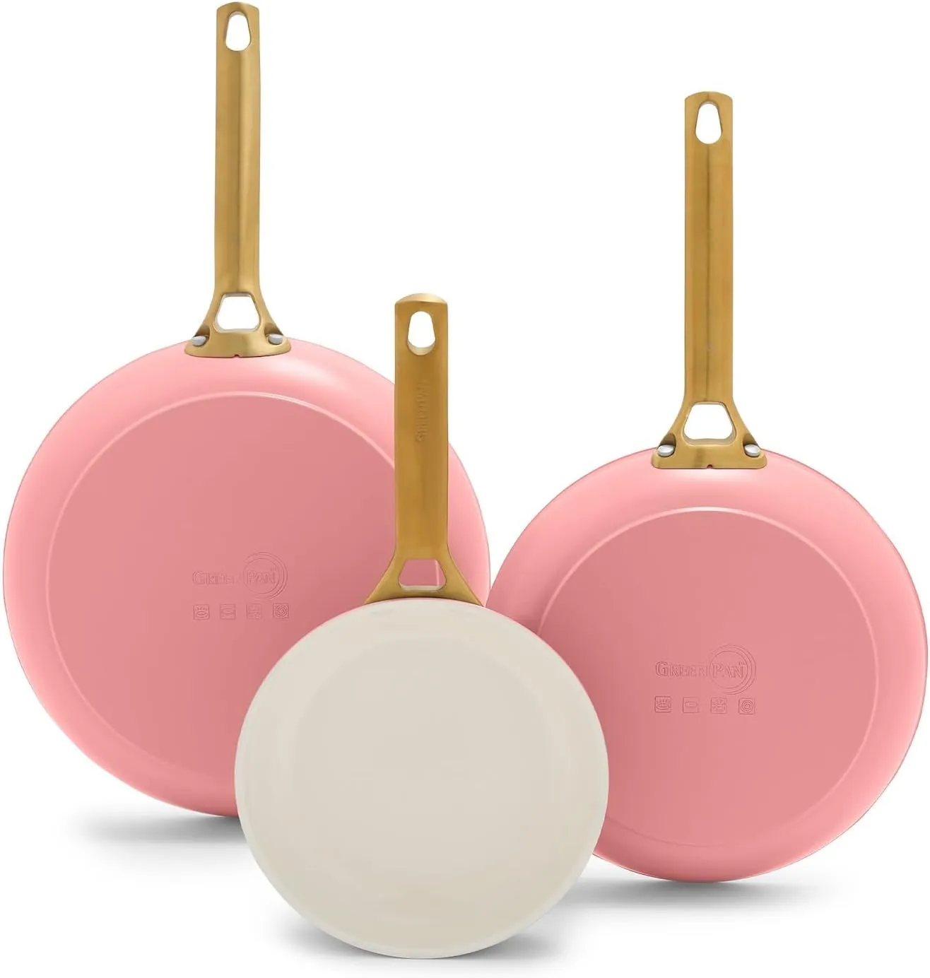 GreenPan Reserve 8" 10" & 12" 3 Piece Frying Pan Skillet Set, Healthy Ceramic Nonstick PFAS-Free Cookware, Hard Anodized Aluminum, Gold-Tone Stainless Steel Handles, Dishwasher and Oven Safe, Coral