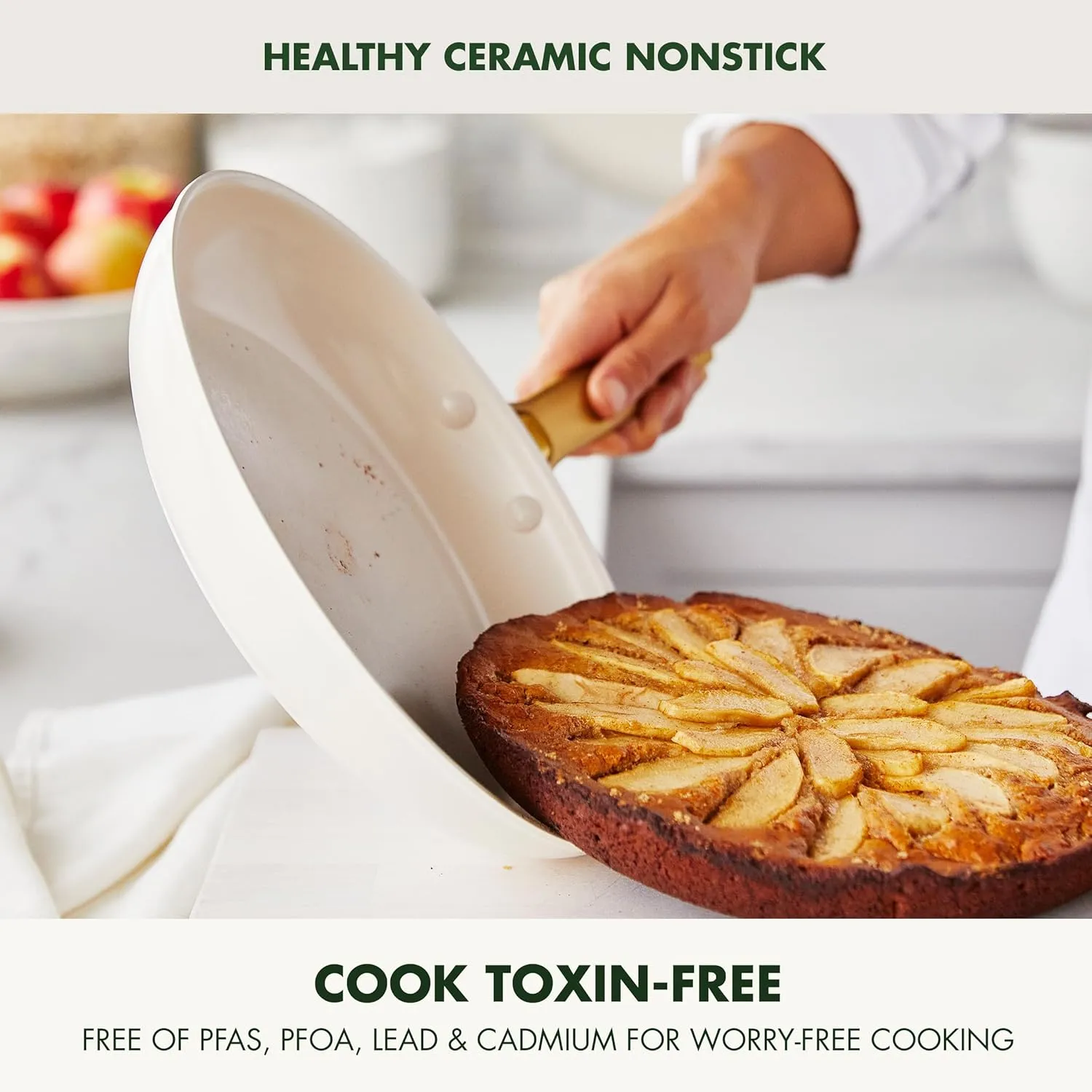 GreenPan Reserve Hard Anodized Healthy Ceramic Nonstick 8" and 10" Frying Pan Skillet Set, Gold Handle, PFAS-Free, Dishwasher Safe, Oven Safe, Cream White