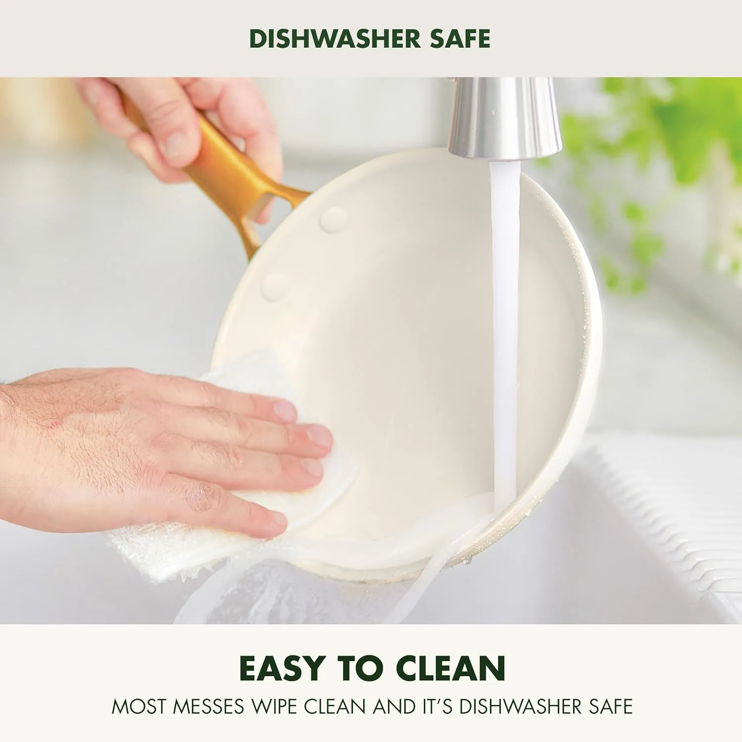 GreenPan Reserve Hard Anodized Healthy Ceramic Nonstick 8" and 10" Frying Pan Skillet Set, Gold Handle, PFAS-Free, Dishwasher Safe, Oven Safe, Cream White