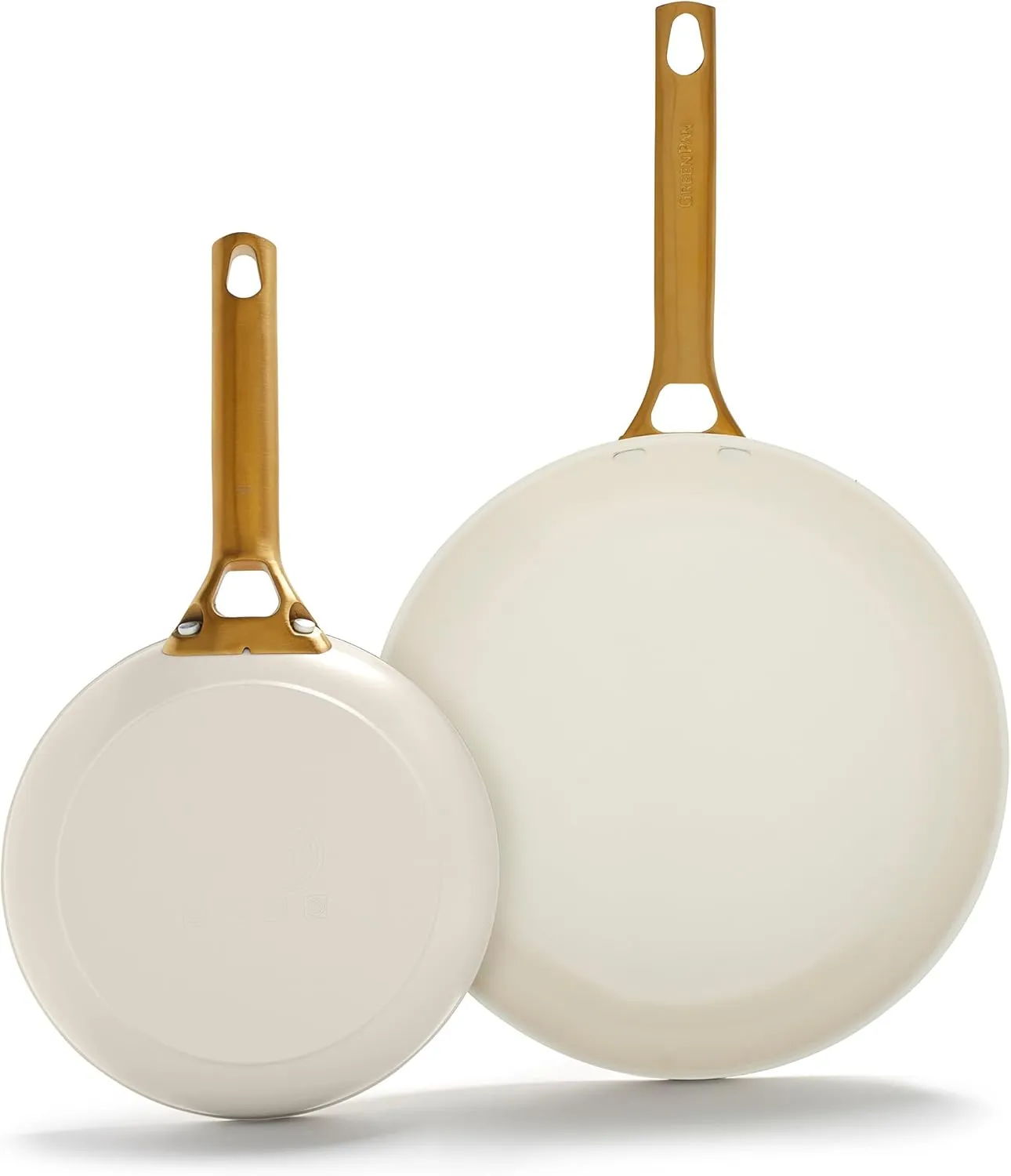 GreenPan Reserve Hard Anodized Healthy Ceramic Nonstick 8" and 10" Frying Pan Skillet Set, Gold Handle, PFAS-Free, Dishwasher Safe, Oven Safe, Cream White