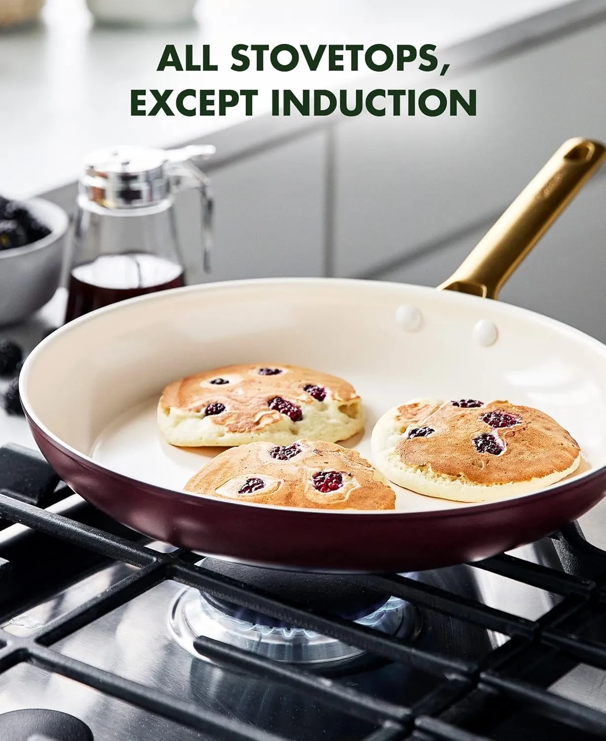 GreenPan Reserve Hard Anodized Healthy Ceramic Nonstick 8" and 11" Frying Pan Skillet Set, Gold Handle, PFAS-Free, Dishwasher Safe, Oven Safe, Merlot Red