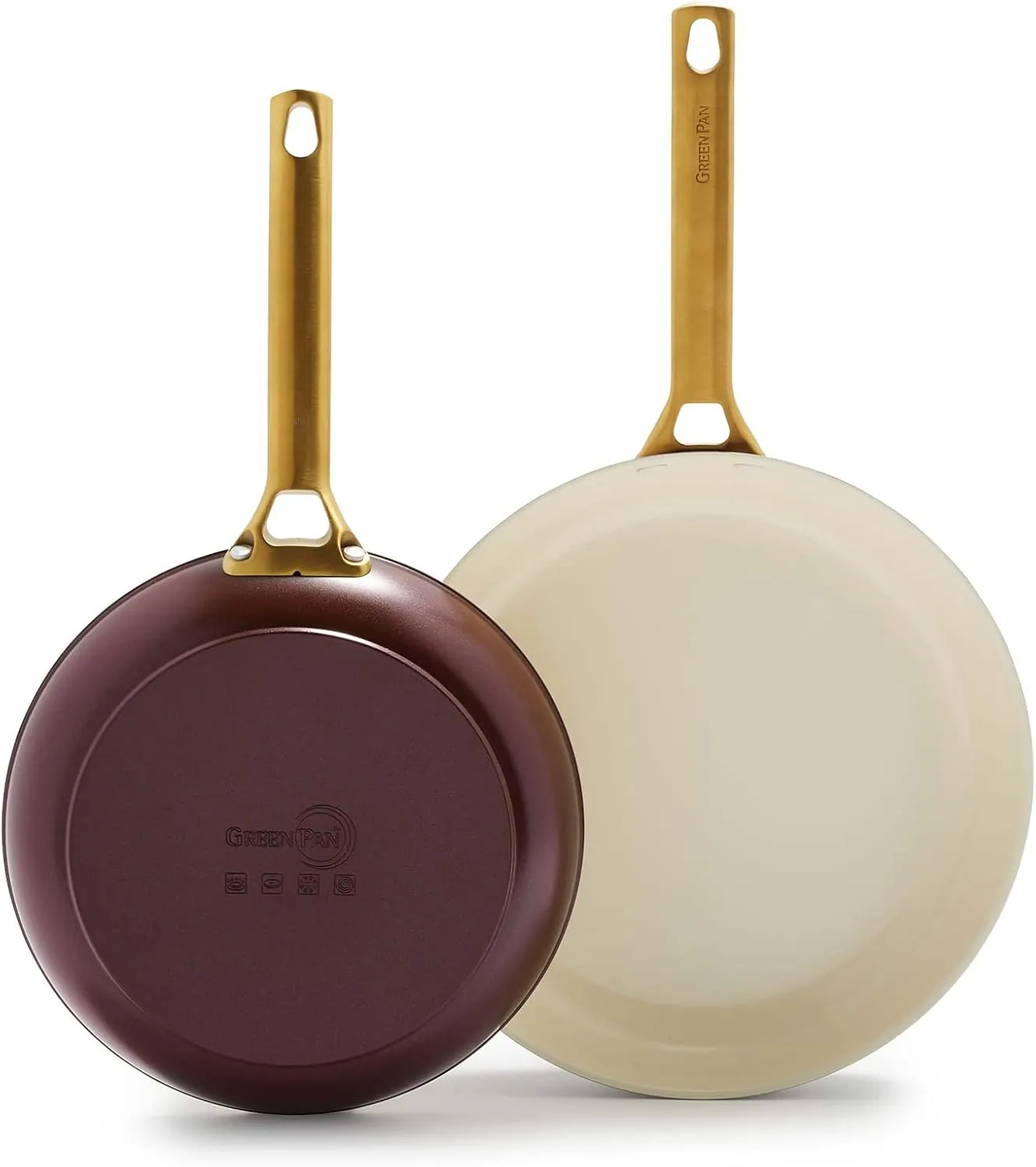 GreenPan Reserve Hard Anodized Healthy Ceramic Nonstick 8" and 11" Frying Pan Skillet Set, Gold Handle, PFAS-Free, Dishwasher Safe, Oven Safe, Merlot Red