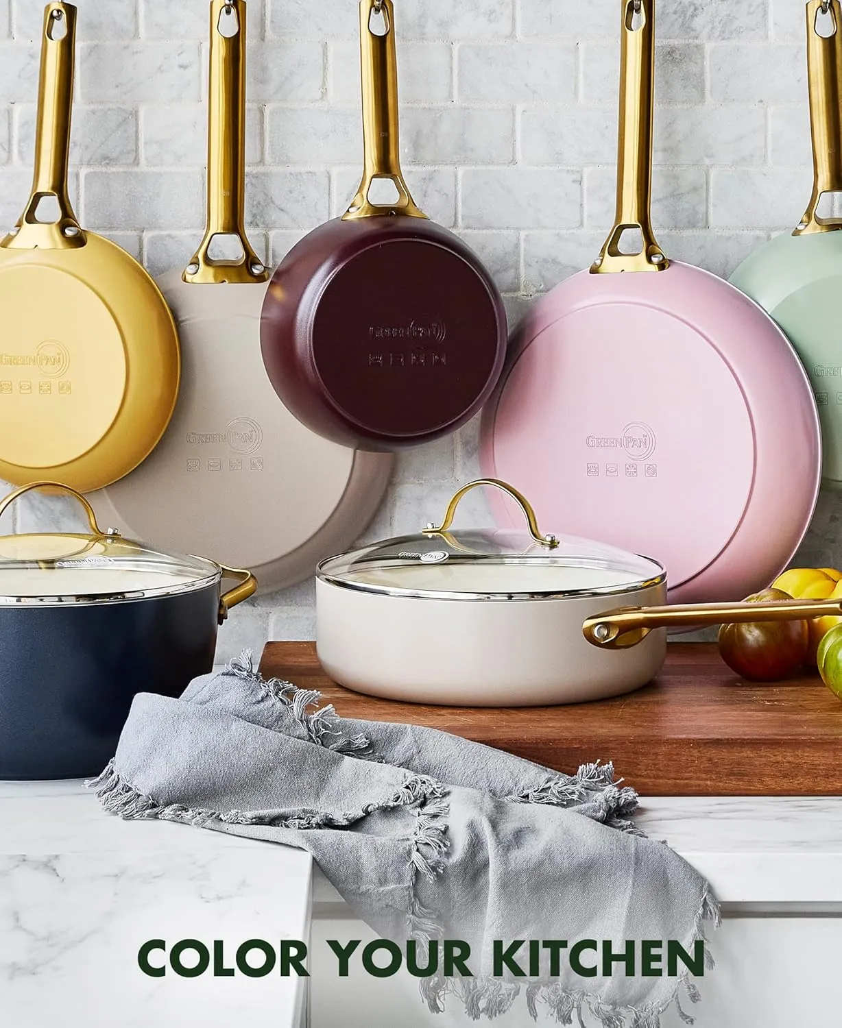 GreenPan Reserve Hard Anodized Healthy Ceramic Nonstick 8" and 11" Frying Pan Skillet Set, Gold Handle, PFAS-Free, Dishwasher Safe, Oven Safe, Merlot Red