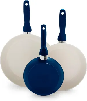 GreenPan Rio Hard Anodized Healthy Ceramic Nonstick, 7" 9.5" and 11" 3 Piece Frying Pan Skillet Set, Soft Grip Handle, PFAS-Free, Dishwasher Safe, Oven Safe, Oxford Blue