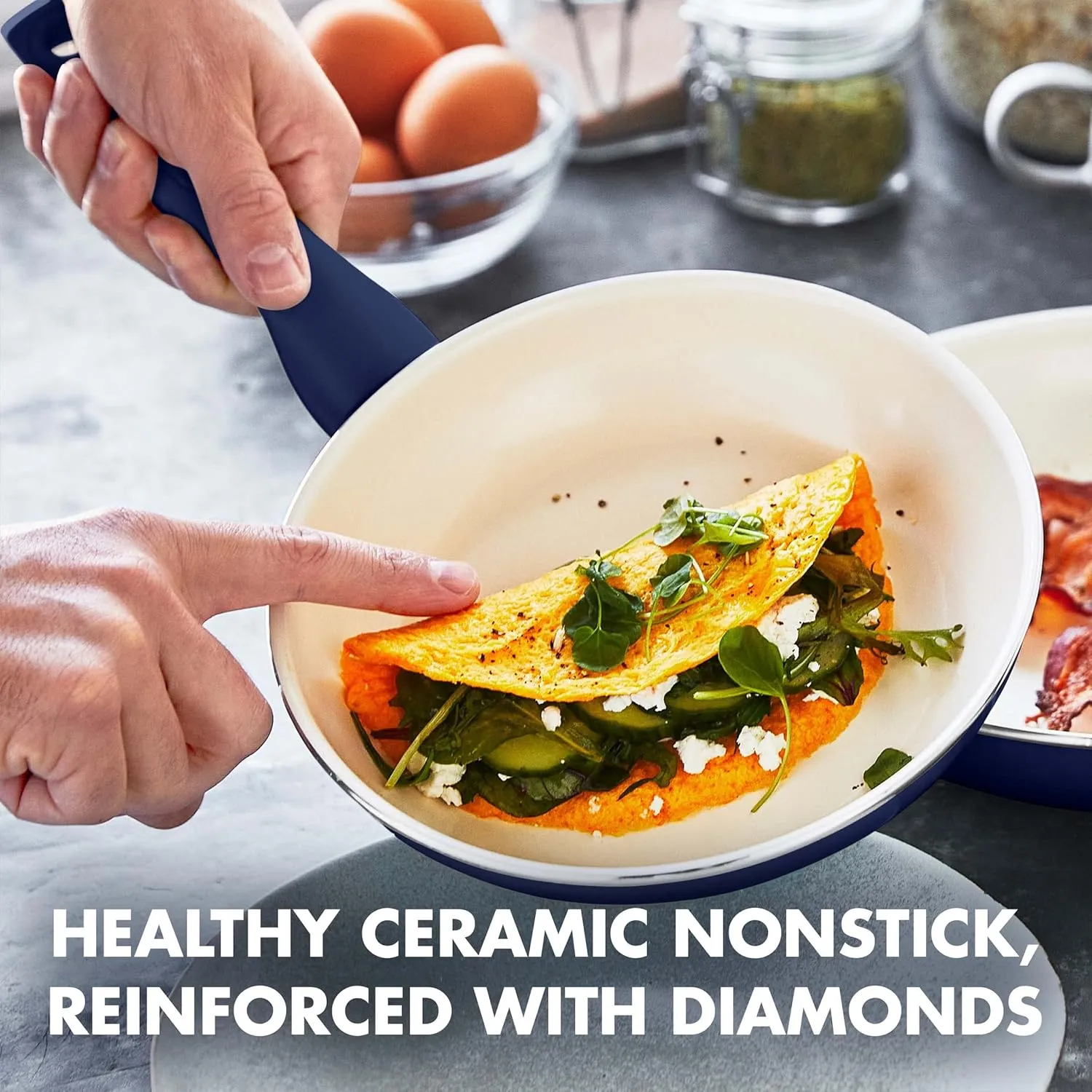 GreenPan Rio Hard Anodized Healthy Ceramic Nonstick, 7" 9.5" and 11" 3 Piece Frying Pan Skillet Set, Soft Grip Handle, PFAS-Free, Dishwasher Safe, Oven Safe, Oxford Blue