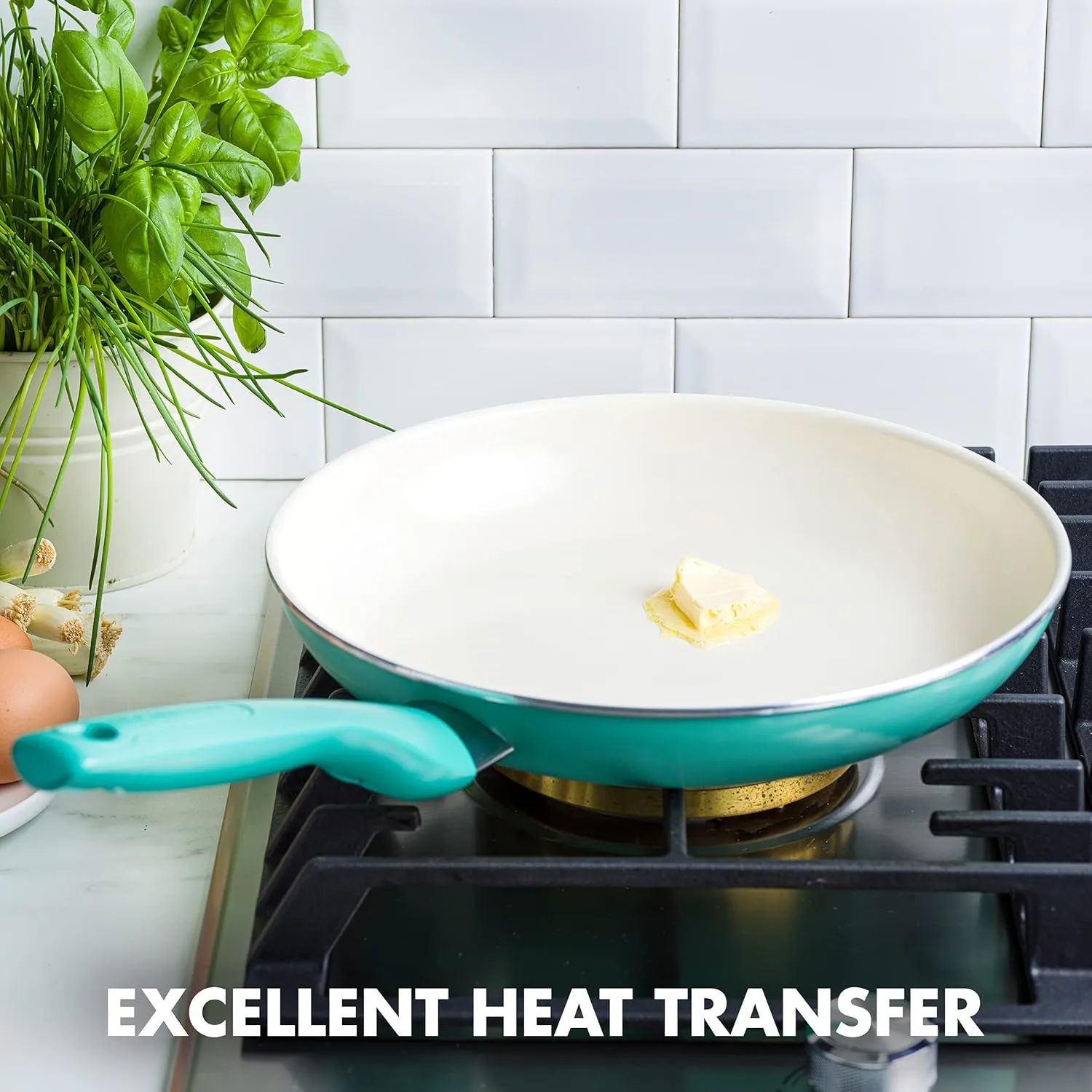 GreenPan Rio Healthy Ceramic Nonstick 12" Frying Pan Skillet, PFAS-Free, Dishwasher Safe, Turquoise