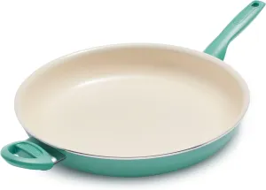GreenPan Rio Healthy Ceramic Nonstick 13.5" Frying Pan Skillet with Helper Handle, PFAS-Free, Dishwasher Safe, Turquoise