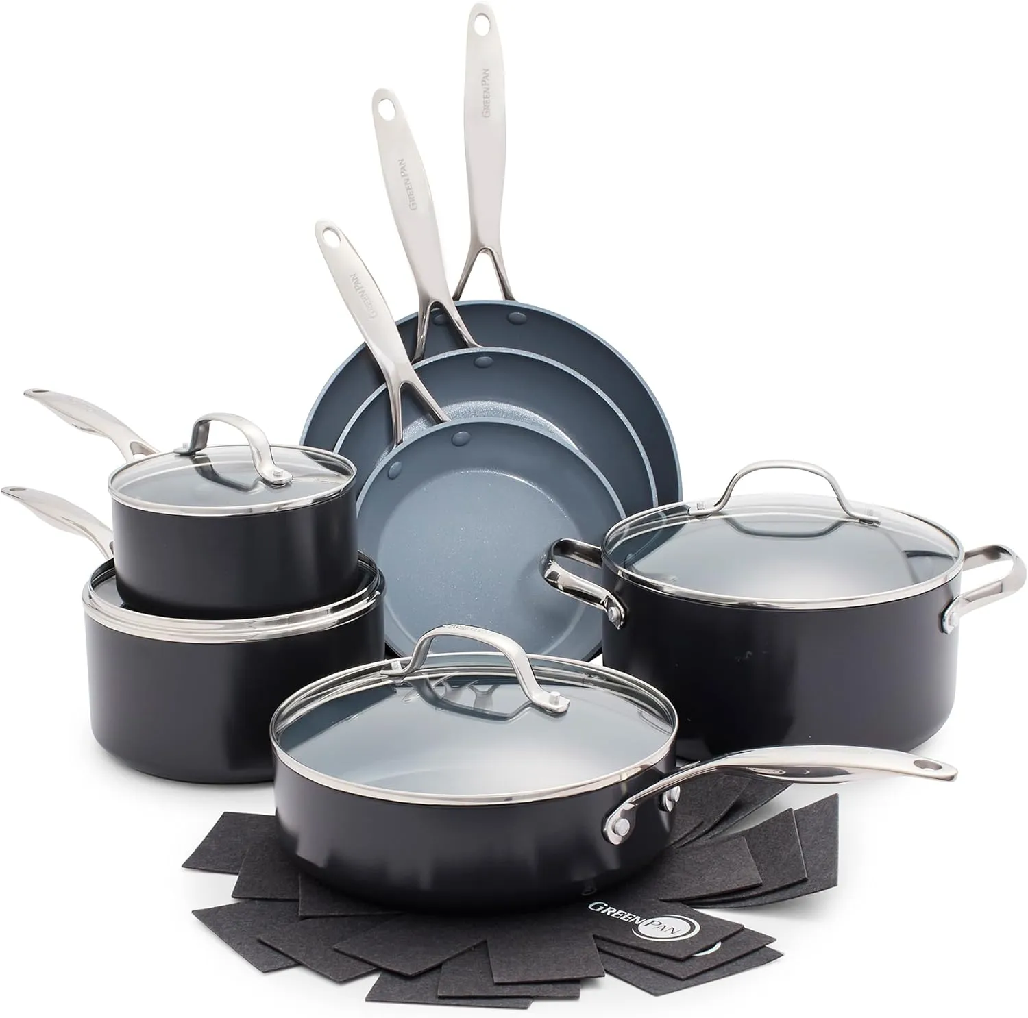 GreenPan Valencia Pro Hard Anodized 11 Piece Cookware Pots and Pans Set, Ceramic Nonstick PFAS-Free PFOA-Free Coating, Induction, Durable Frying Pans, Saucepans, Lids, Dishwasher & Oven Safe, Gray