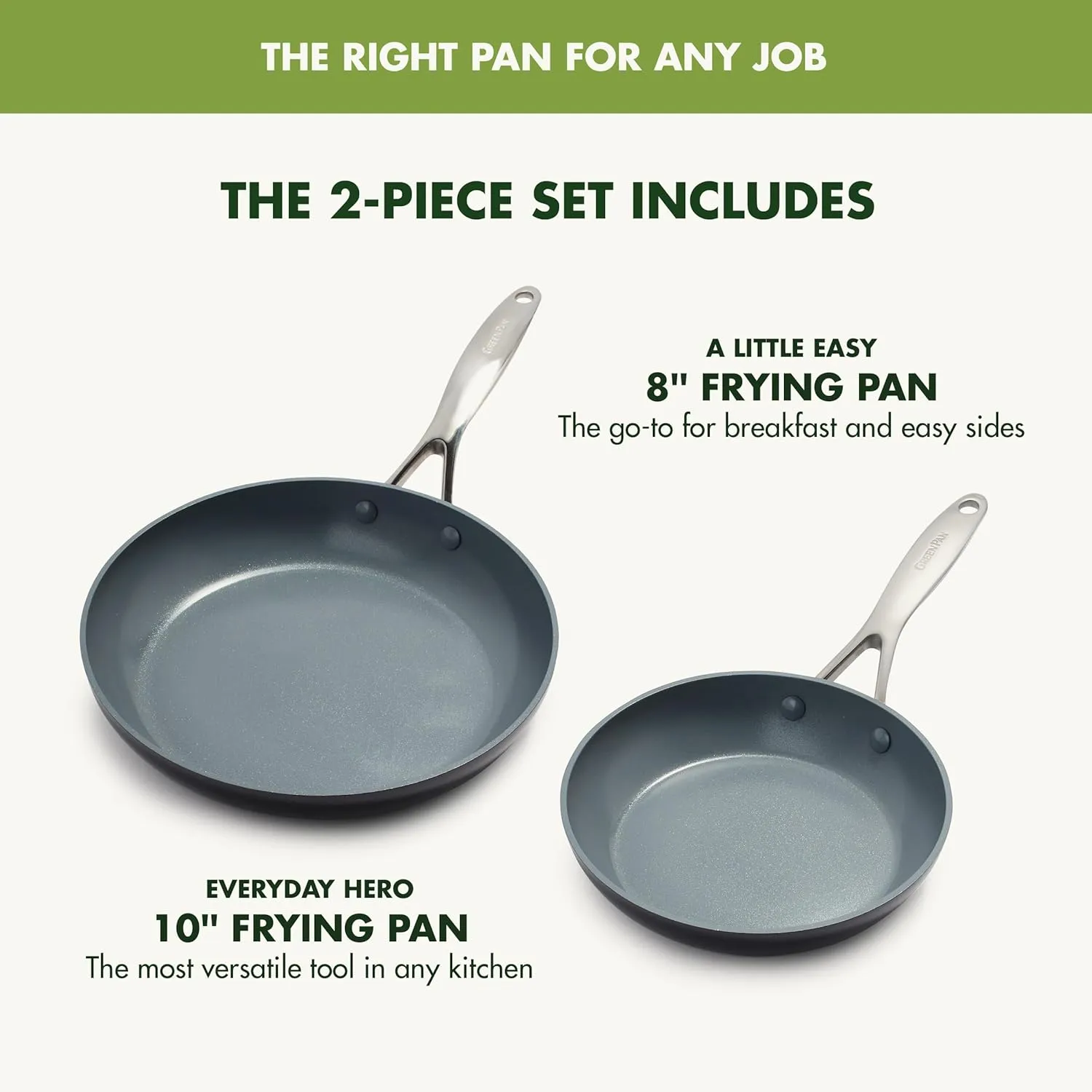 GreenPan Valencia Pro Hard Anodized Healthy Ceramic Nonstick 8" and 10" Frying Pan Skillet Set, PFAS-Free, Induction, Dishwasher Safe, Oven Safe, Gray