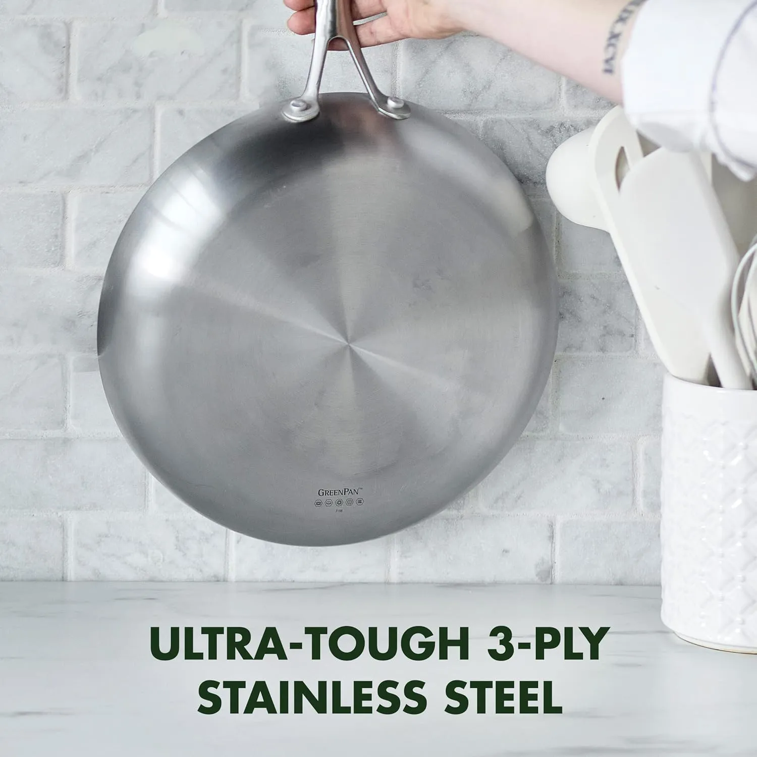 GreenPan Venice Pro Tri-Ply Stainless Steel Healthy Ceramic Nonstick 20 & 26 cm Frying Pan Skillet Set, PFAS-Free, Multi Clad, Induction, Dishwasher Safe, Oven Safe, Silver