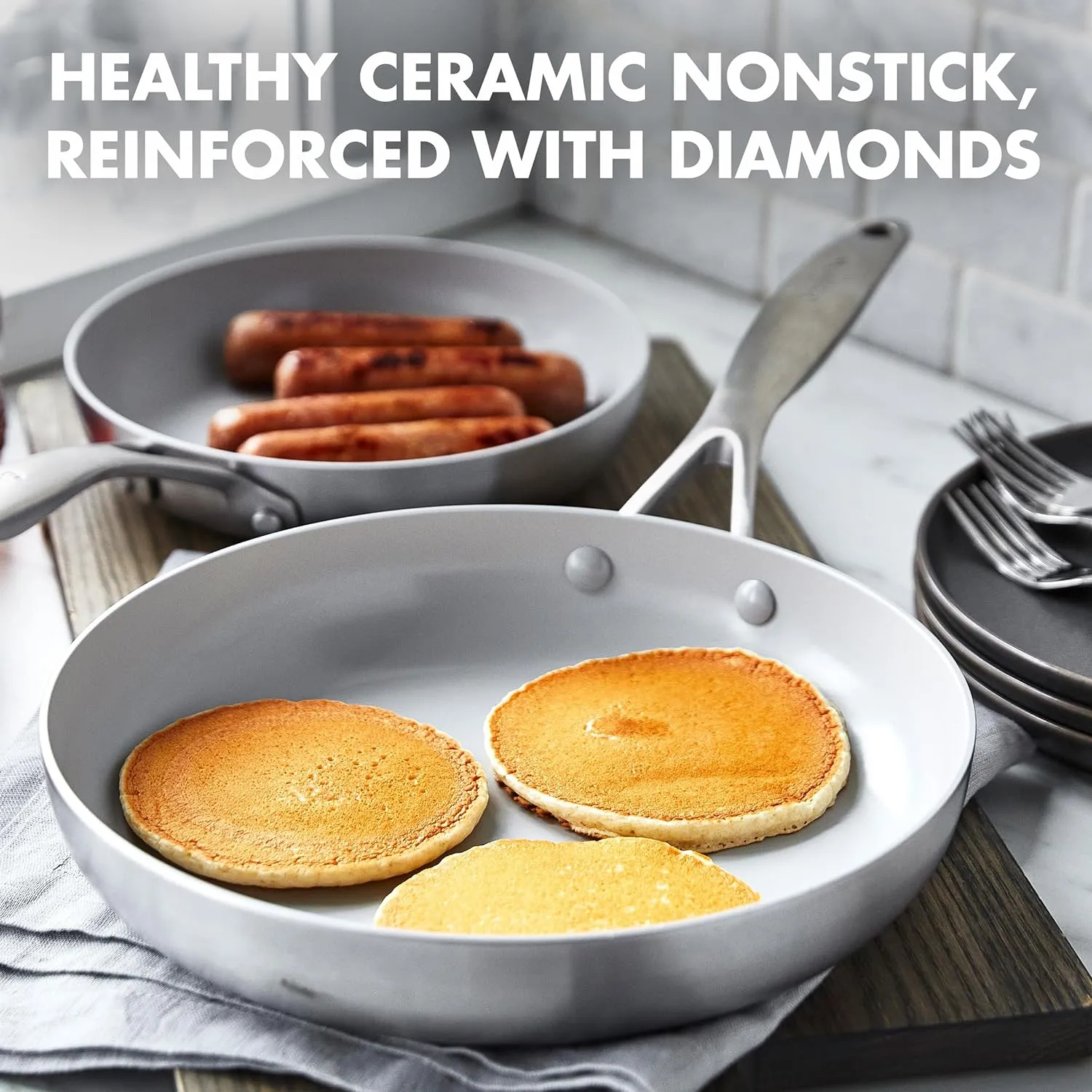 GreenPan Venice Pro Tri-Ply Stainless Steel Healthy Ceramic Nonstick 20 & 26 cm Frying Pan Skillet Set, PFAS-Free, Multi Clad, Induction, Dishwasher Safe, Oven Safe, Silver