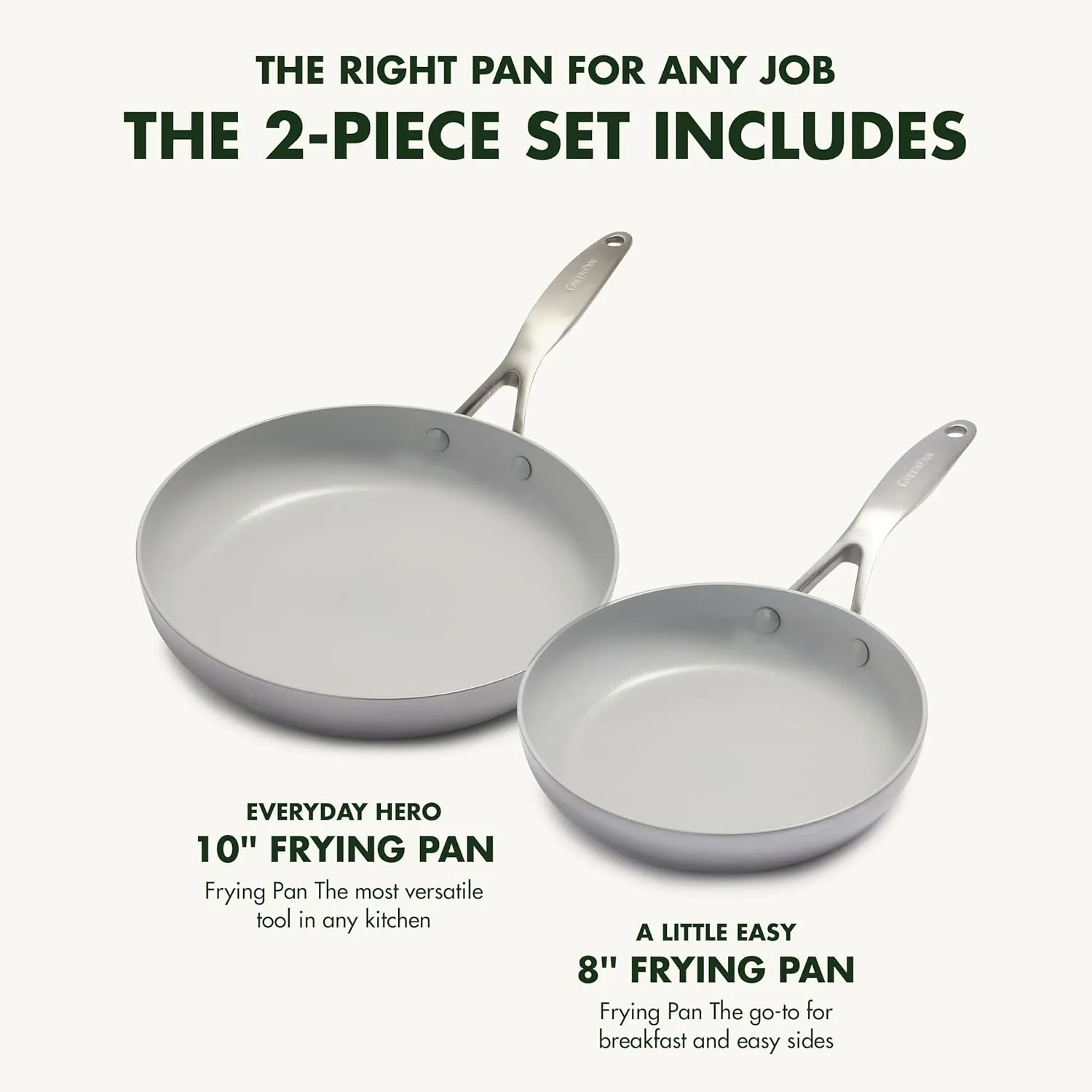 GreenPan Venice Pro Tri-Ply Stainless Steel Healthy Ceramic Nonstick 20 & 26 cm Frying Pan Skillet Set, PFAS-Free, Multi Clad, Induction, Dishwasher Safe, Oven Safe, Silver