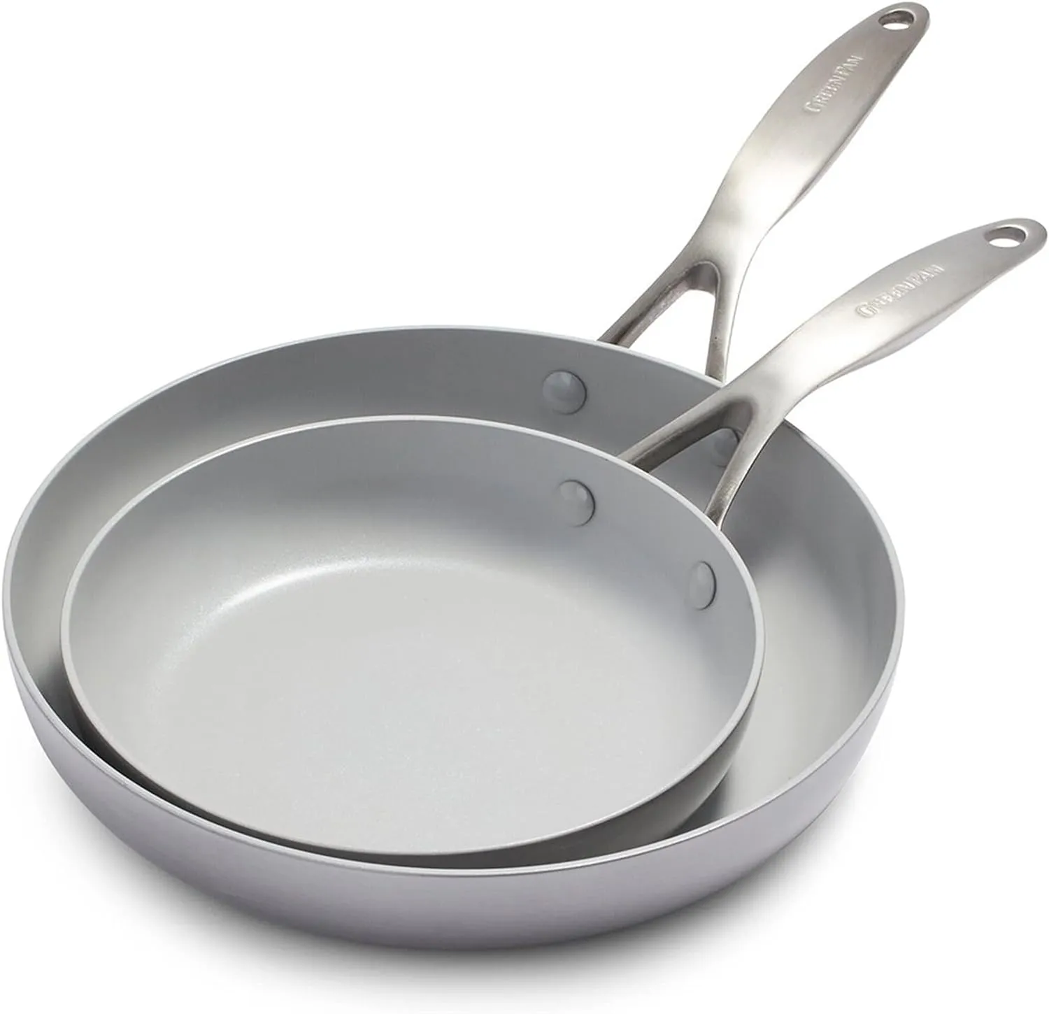 GreenPan Venice Pro Tri-Ply Stainless Steel Healthy Ceramic Nonstick 20 & 26 cm Frying Pan Skillet Set, PFAS-Free, Multi Clad, Induction, Dishwasher Safe, Oven Safe, Silver