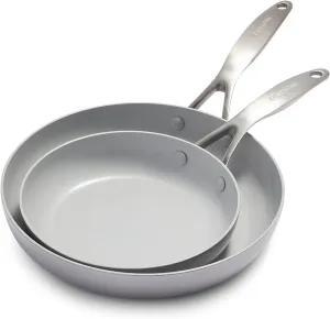 GreenPan Venice Pro Tri-Ply Stainless Steel Healthy Ceramic Nonstick 20 & 26 cm Frying Pan Skillet Set, PFAS-Free, Multi Clad, Induction, Dishwasher Safe, Oven Safe, Silver