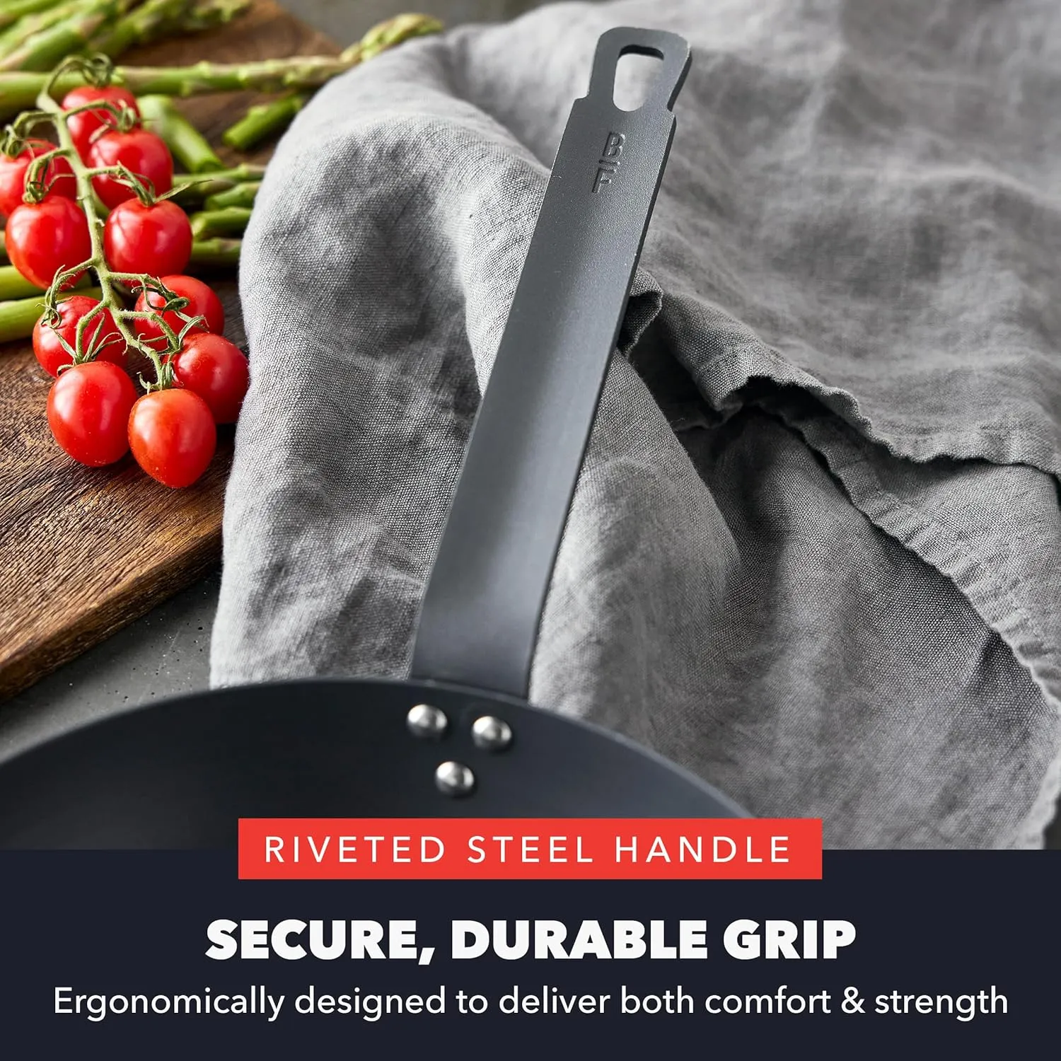 GreenPan x Bobby Flay 10" Carbon Steel Frying Pan Skillet, Pre-Seasoned, Naturally Nonstick, PFAS-Free, Heavy-Duty, High-Heat Safe, Durable & Versatile for Stovetop, Oven, Grill, & Open Flame Cooking