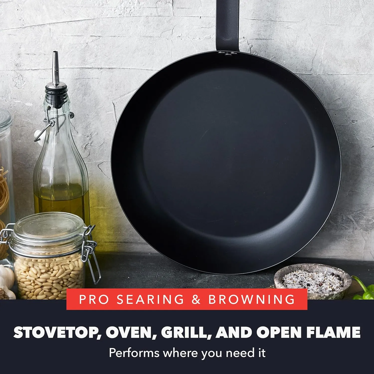 GreenPan x Bobby Flay 12" Carbon Steel Frying Pan Skillet, Pre-Seasoned, Naturally Nonstick, PFAS-Free, Heavy-Duty, High-Heat Safe, Durable & Versatile for Stovetop, Oven, Grill, & Open Flame Cooking