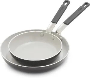 GreenPan x Bobby Flay 8” and 10” Frying Pan Skillet Set, PFAS & PFOA-Free Ceramic Nonstick, Induction Suitable, Stay-Cool Silicone Grip Handle, Dishwasher & Oven Safe, Graphite