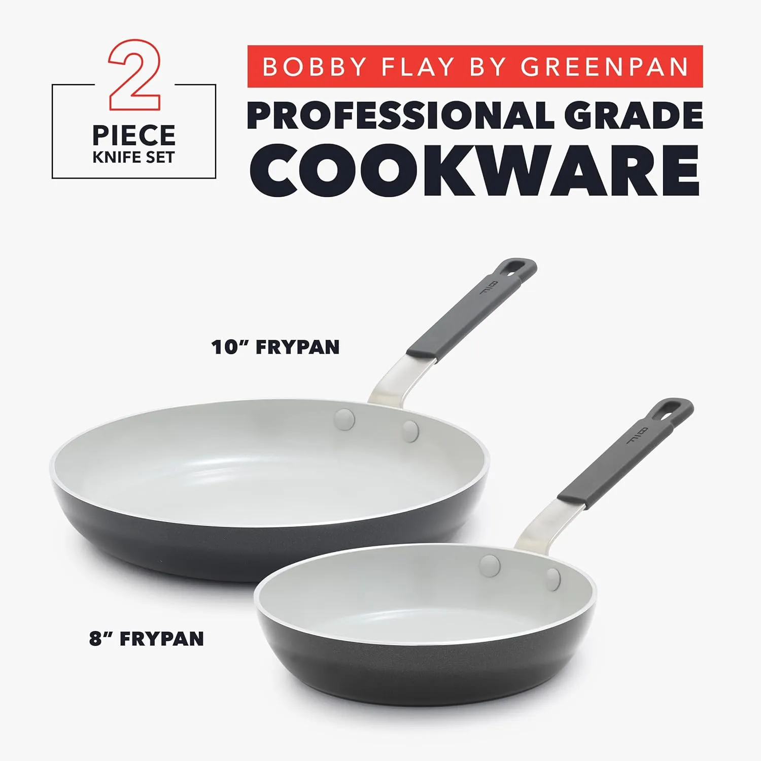 GreenPan x Bobby Flay 8” and 10” Frying Pan Skillet Set, PFAS & PFOA-Free Ceramic Nonstick, Induction Suitable, Stay-Cool Silicone Grip Handle, Dishwasher & Oven Safe, Graphite