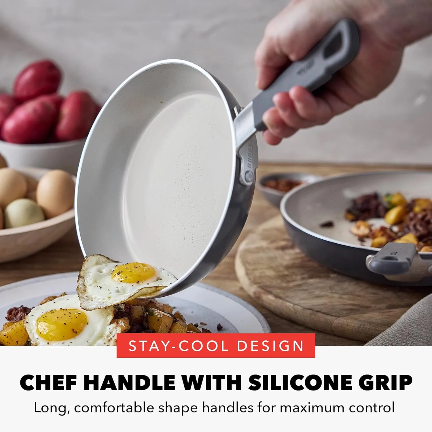 GreenPan x Bobby Flay 8” and 10” Frying Pan Skillet Set, PFAS & PFOA-Free Ceramic Nonstick, Induction Suitable, Stay-Cool Silicone Grip Handle, Dishwasher & Oven Safe, Graphite