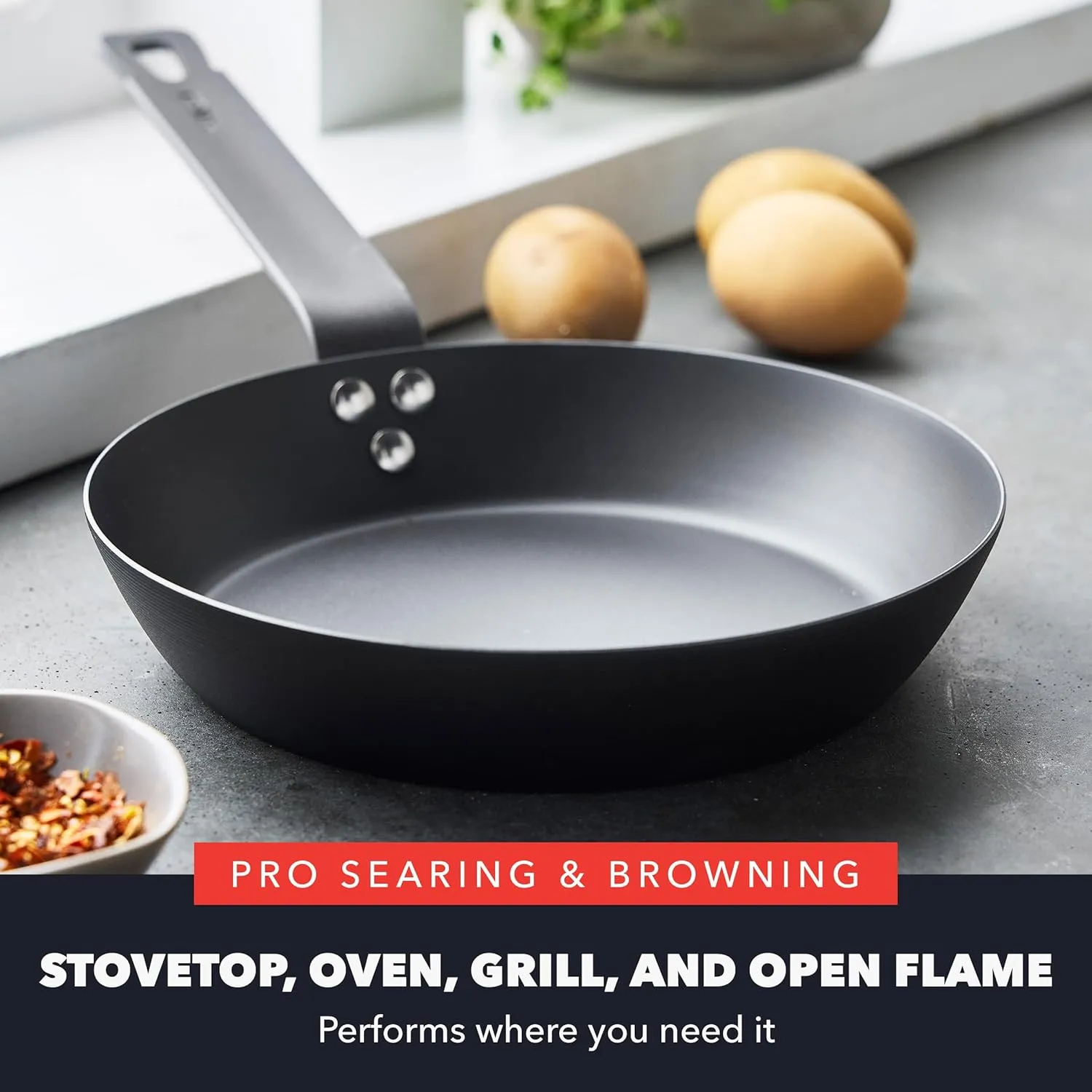 GreenPan x Bobby Flay 8" Carbon Steel Frying Pan Skillet, Pre-Seasoned, Naturally Nonstick, PFAS-Free, Heavy-Duty, High-Heat Safe, Durable & Versatile for Stovetop, Oven, Grill, & Open Flame Cooking