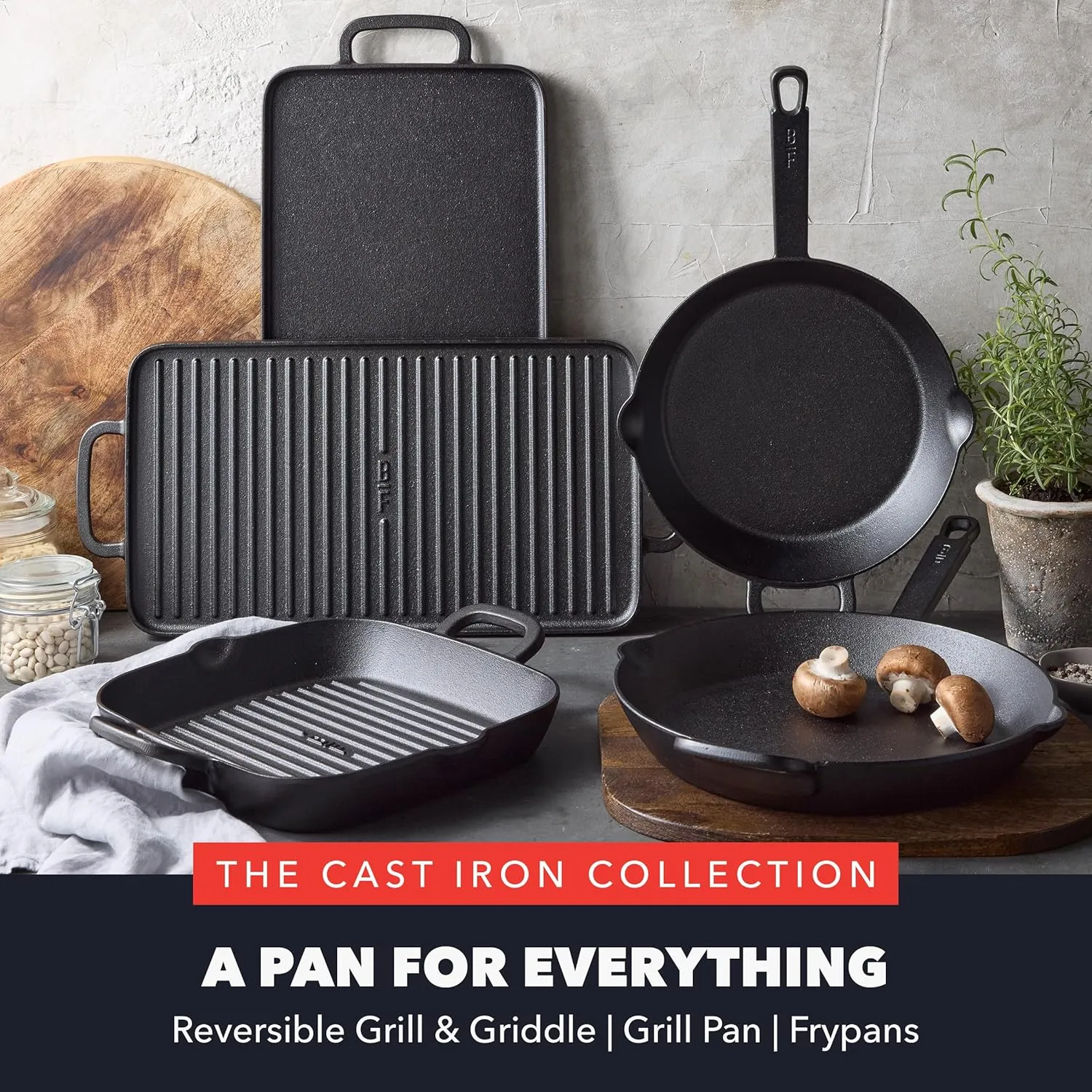 GreenPan x Bobby Flay Cast Iron Pre-Seasoned 8” & 10” Frying Pan Skillet Set, Professional Grade Heavy Duty, Pour Spouts, Induction Versatile Stovetop, Oven, BBQ Fire Grill, Indoor & Outdoor Use,Black