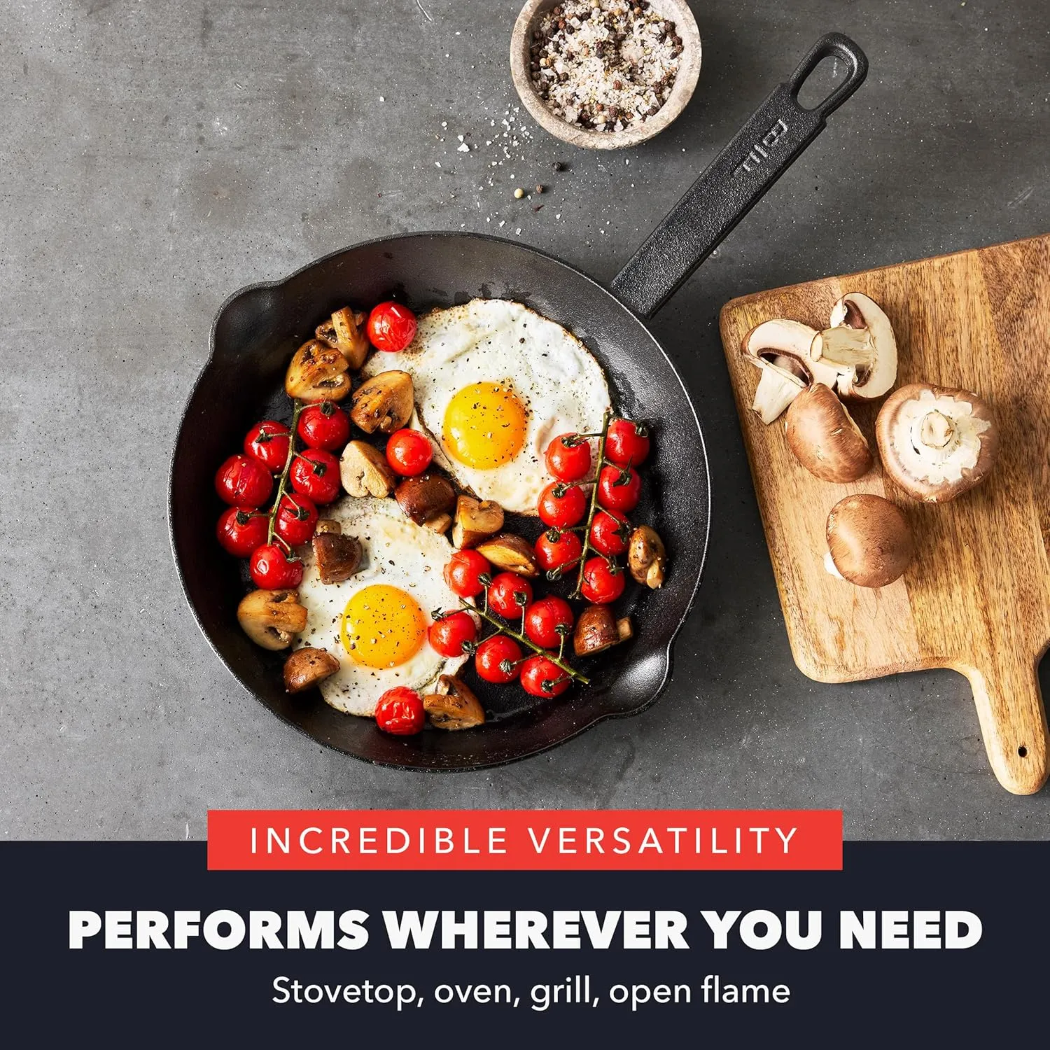 GreenPan x Bobby Flay Cast Iron Pre-Seasoned 8” & 10” Frying Pan Skillet Set, Professional Grade Heavy Duty, Pour Spouts, Induction Versatile Stovetop, Oven, BBQ Fire Grill, Indoor & Outdoor Use,Black