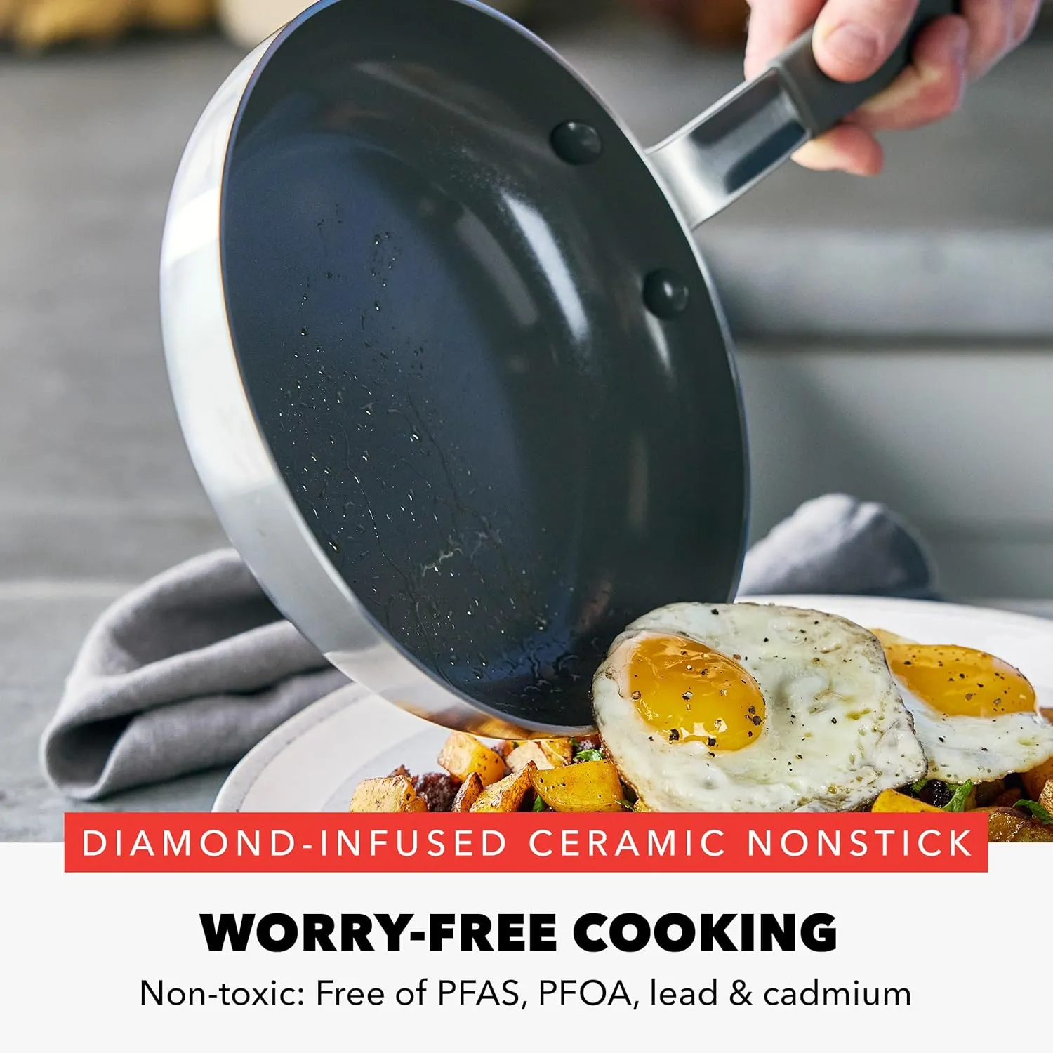 GreenPan x Bobby Flay Stainless Steel 12” Frying Pan Skillet with Glass Lid, Professional Grade Tri Ply, PFAS-Free Ceramic Nonstick, Induction Suitable, Dishwasher & Oven Safe, Stay Cool Handle