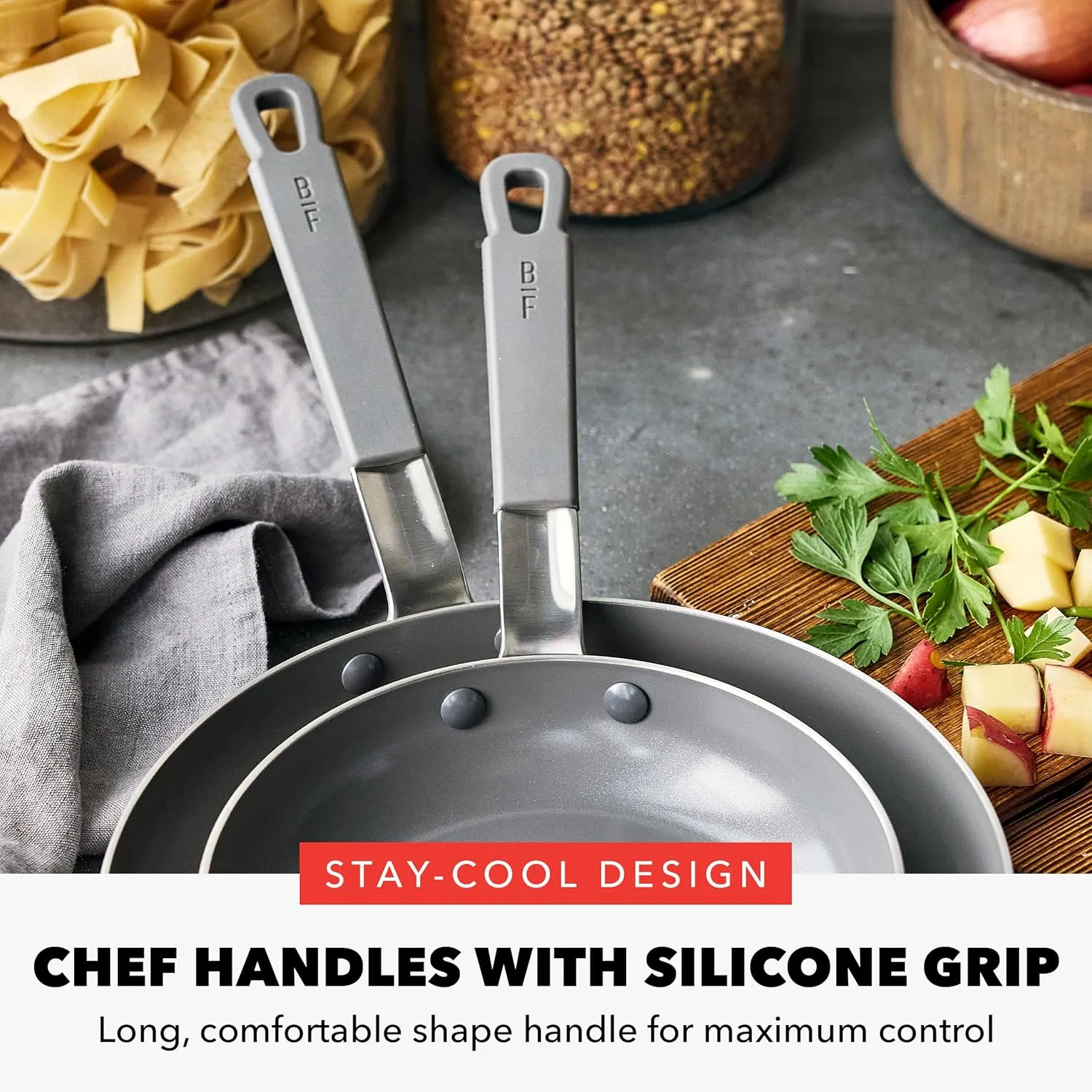 GreenPan x Bobby Flay Stainless Steel 8” & 10” Frying Pan Skillet Set, Professional Grade Tri Ply, PFAS-Free Ceramic Nonstick, Induction Suitable, Dishwasher & Oven Safe, Stay Cool Handle