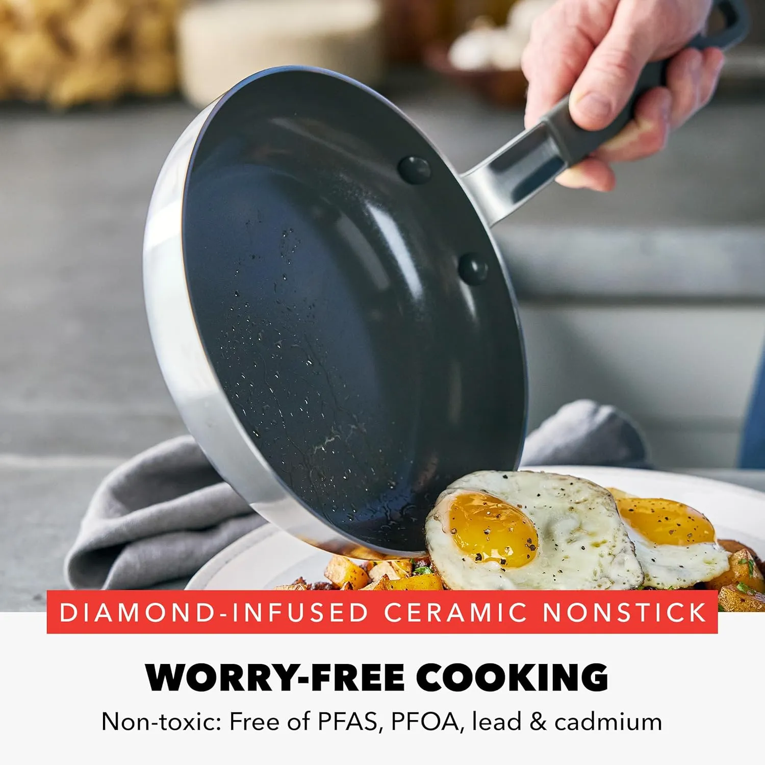 GreenPan x Bobby Flay Stainless Steel 8” & 10” Frying Pan Skillet Set, Professional Grade Tri Ply, PFAS-Free Ceramic Nonstick, Induction Suitable, Dishwasher & Oven Safe, Stay Cool Handle