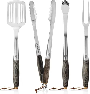Grillaholics Premium BBQ Grill Tools – The Ultimate Gift for Dad This Father’s Day - Luxury 4-Piece Barbecue Utensils Grill Set with Wooden Gift Box