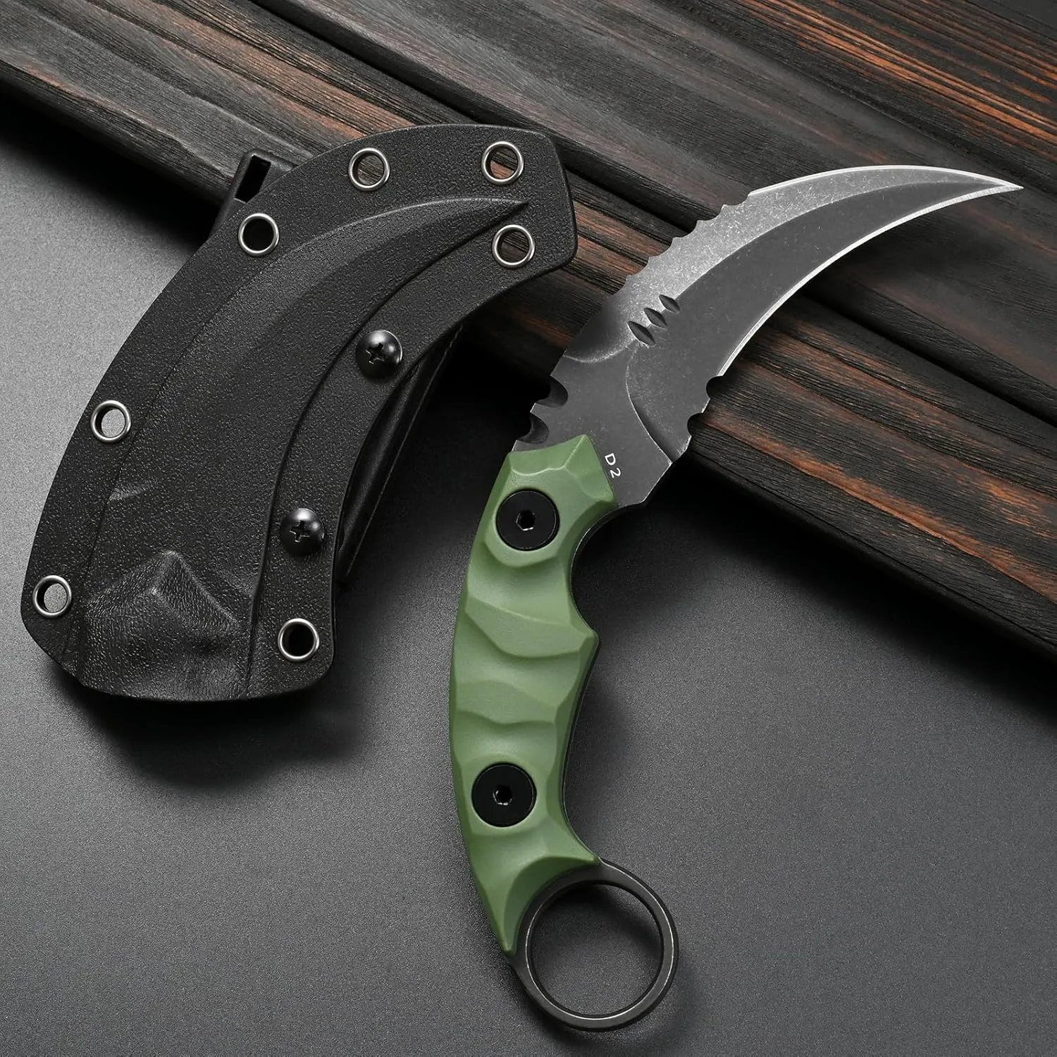 GTK691 Fixed Blade Knife D2 Steel Blade Nylon Fiberglass Handle with Kydex Sheath for Outdoor Camping Hunting Hiking Survival EDC Tool(Green)
