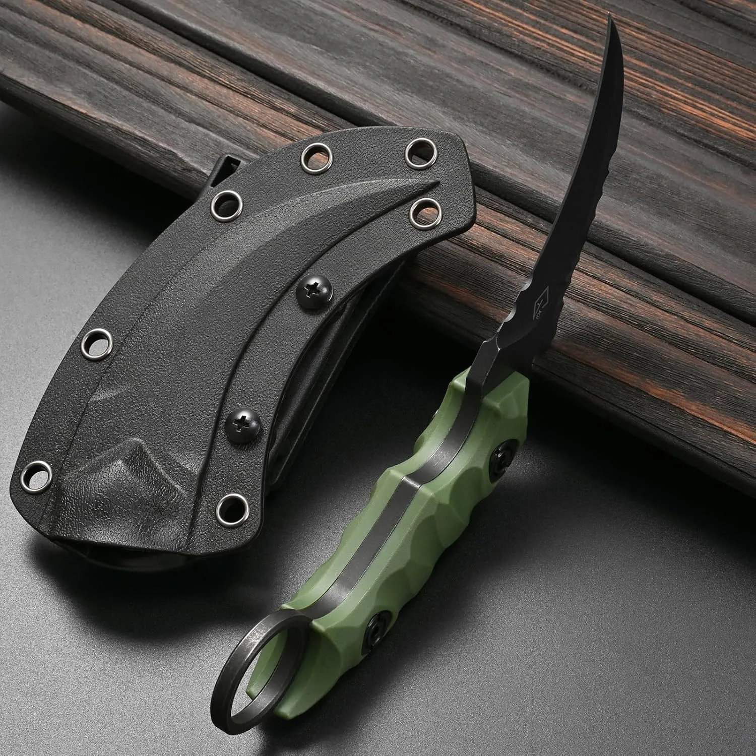 GTK691 Fixed Blade Knife D2 Steel Blade Nylon Fiberglass Handle with Kydex Sheath for Outdoor Camping Hunting Hiking Survival EDC Tool(Green)