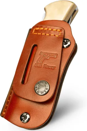 GUN & FLOWER Handmade Leather Sheath for the Buck 110 & 112 Ranger Folding Knife (Knife not included), Retention Adjustable, Fit 1.5'' and 1.75'' Wide Belt