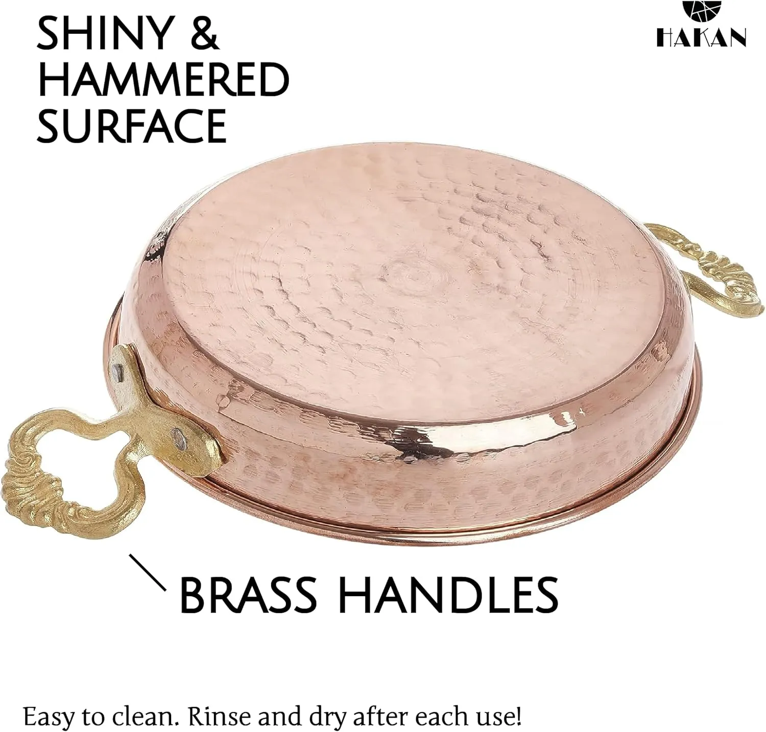 Hakan Copper Egg Pan for Cooking | Handmade Frying Pan | Hammered Skillet with Double Handles for Omelette | Authentic Kitchen Cookware & Copper Gifts Idea, 7.1” (18 cm)