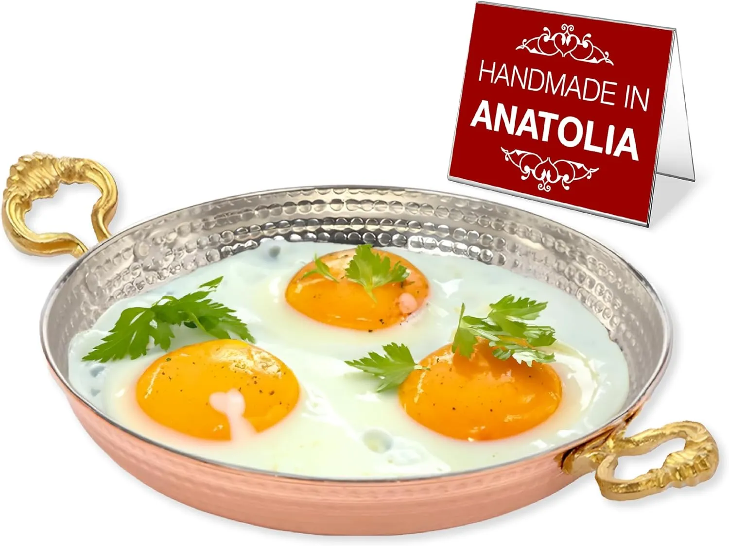 Hakan Copper Egg Pan for Cooking | Handmade Frying Pan | Hammered Skillet with Double Handles for Omelette | Authentic Kitchen Cookware & Copper Gifts Idea, 7.1” (18 cm)