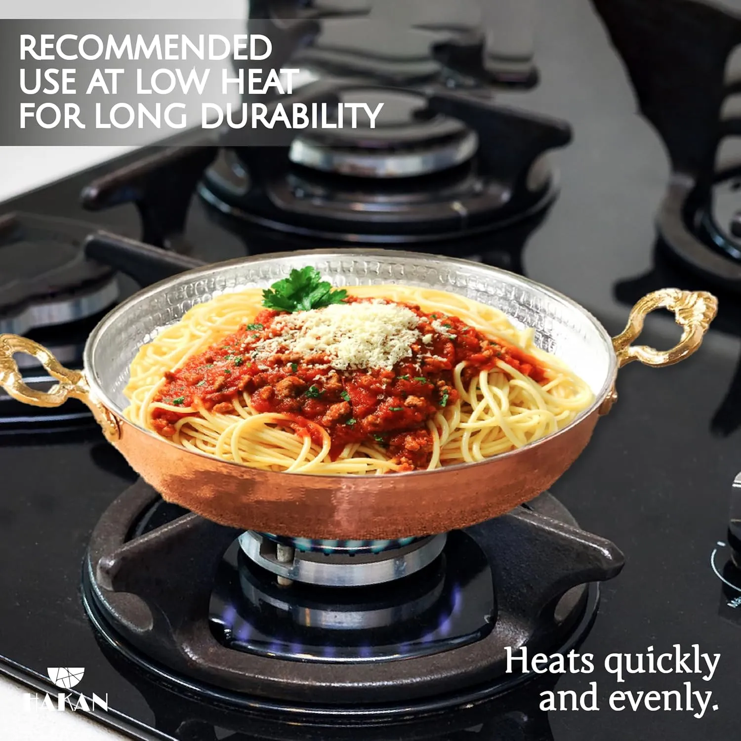 Hakan Copper Egg Pan for Cooking | Handmade Frying Pan | Hammered Skillet with Double Handles for Omelette | Authentic Kitchen Cookware & Copper Gifts Idea, 7.1” (18 cm)