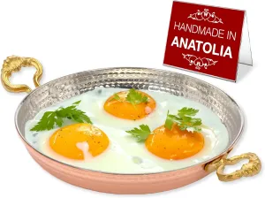 Hakan Copper Egg Pan for Cooking | Handmade Frying Pan | Hammered Skillet with Double Handles for Omelette | Authentic Kitchen Cookware & Copper Gifts Idea, 7.1” (18 cm)