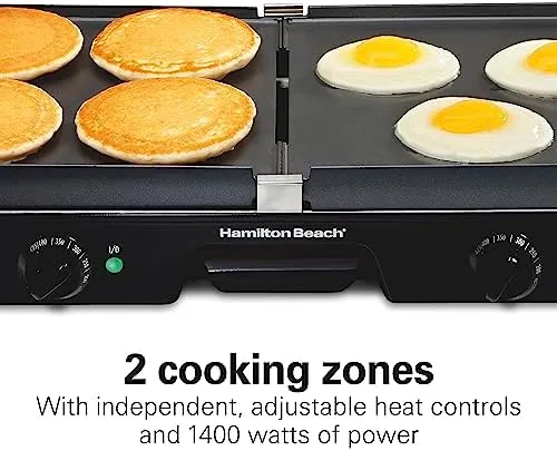 Hamilton Beach 3-in-1 Electric Indoor Grill   Griddle, 8-Serving, Reversible Nonstick Plates, 2 Cooking Zones with Adjustable Temperature (38546), Black