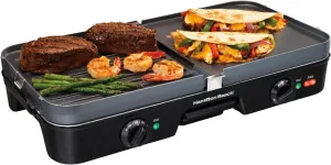 Hamilton Beach 3-in-1 Electric Indoor Grill   Griddle, 8-Serving, Reversible Nonstick Plates, 2 Cooking Zones with Adjustable Temperature (38546), Black