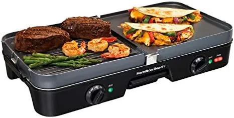 Hamilton Beach 3-in-1 Electric Indoor Grill   Griddle, 8-Serving, Reversible Nonstick Plates, 2 Cooking Zones with Adjustable Temperature (38546), Black