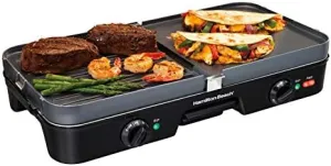 Hamilton Beach 3-in-1 Electric Indoor Grill   Griddle, 8-Serving, Reversible Nonstick Plates, 2 Cooking Zones with Adjustable Temperature (38546), Black