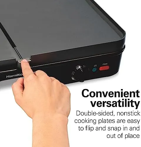 Hamilton Beach 3-in-1 Electric Indoor Grill   Griddle, 8-Serving, Reversible Nonstick Plates, 2 Cooking Zones with Adjustable Temperature (38546), Black