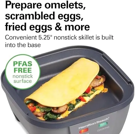 Hamilton Beach 6-in-1 Electric Egg Cooker for Hard Boiled Eggs, Sous Vide Style Egg Bite Maker and Poacher, 5.25” Non-Stick Skillet for Omelets, Scrambling & Frying, Grey (25510)