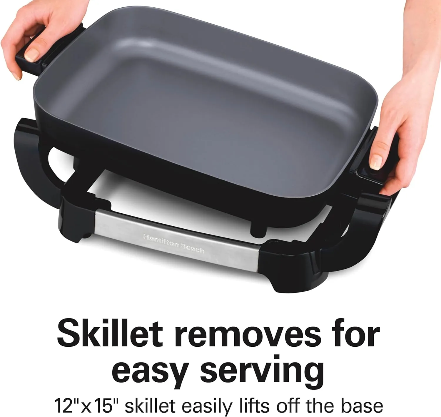 Hamilton Beach Electric Skillet with PFAS-Free Durathon Ceramic Coating, Removable 12x15” Pan, Adjustable Temperature, Reversible Design, Tempered Glass Lid, Black Nonstick Surface (38531)