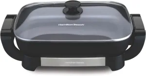 Hamilton Beach Electric Skillet with PFAS-Free Durathon Ceramic Coating, Removable 12x15” Pan, Adjustable Temperature, Reversible Design, Tempered Glass Lid, Black Nonstick Surface (38531)