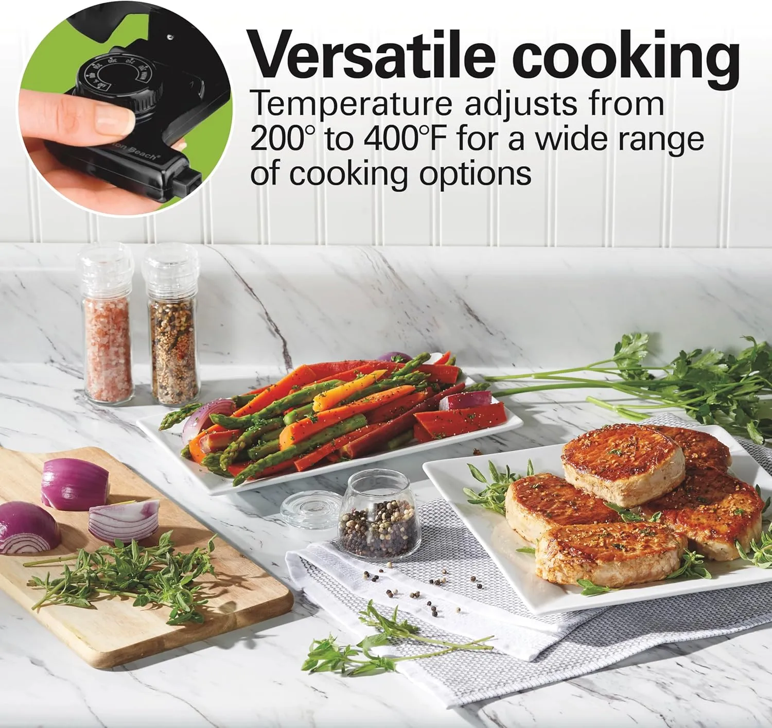 Hamilton Beach Electric Skillet with PFAS-Free Durathon Ceramic Coating, Removable 12x15” Pan, Adjustable Temperature, Reversible Design, Tempered Glass Lid, Black Nonstick Surface (38531)