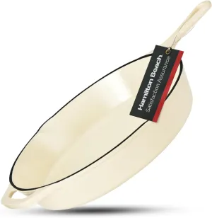 Hamilton Beach Enameled Cast Iron Fry Pan 12-Inch Cream, Cream Enamel Coating, Skillet Pan for Stove Top and Oven