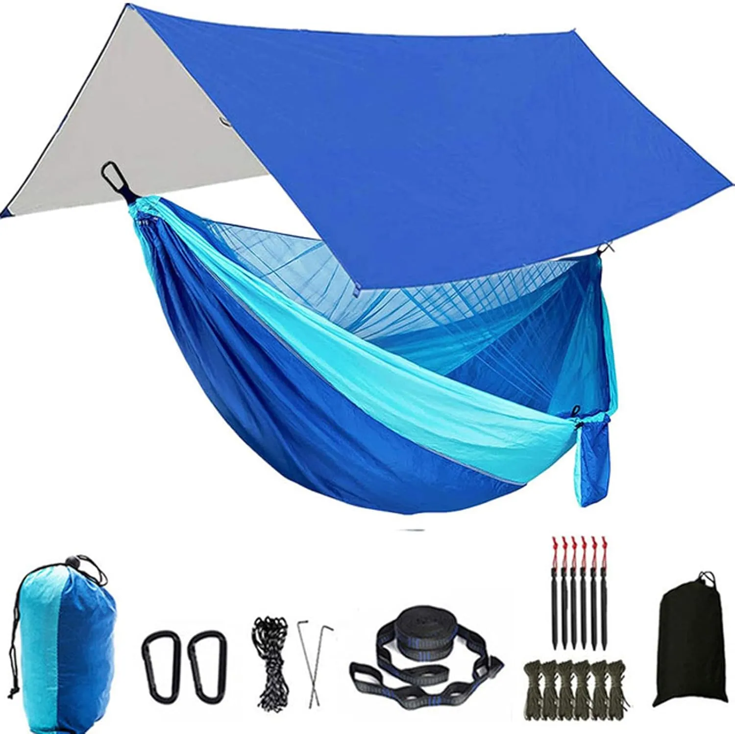 Hammocks Camping Hammock Portable Hammocks 1-2 People with Mosquito Net Nylon Hammock with 2 Carabiners for Outdoor Hiking Backpacking Outdoor Hammock