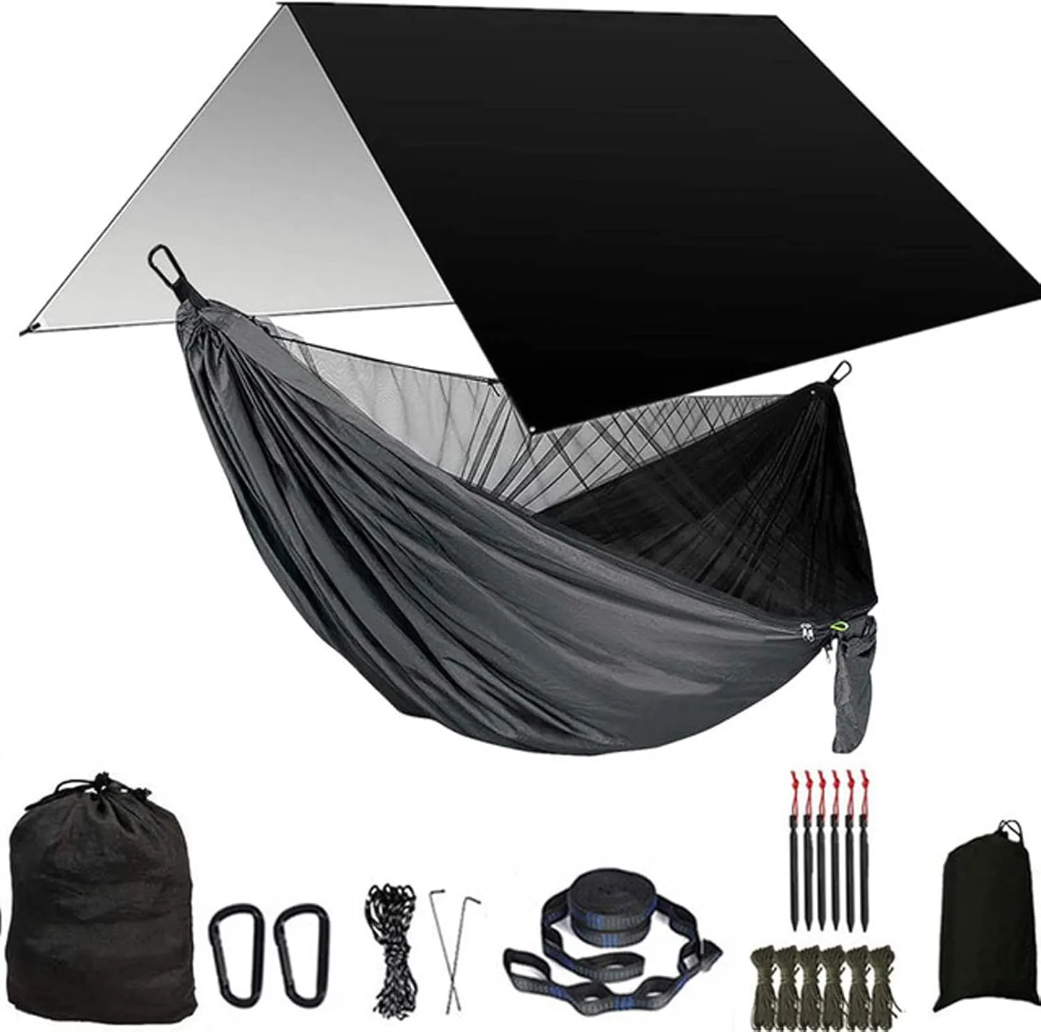 Hammocks Camping Hammock Portable Hammocks 1-2 People with Mosquito Net Nylon Hammock with 2 Carabiners for Outdoor Hiking Backpacking Outdoor Hammock
